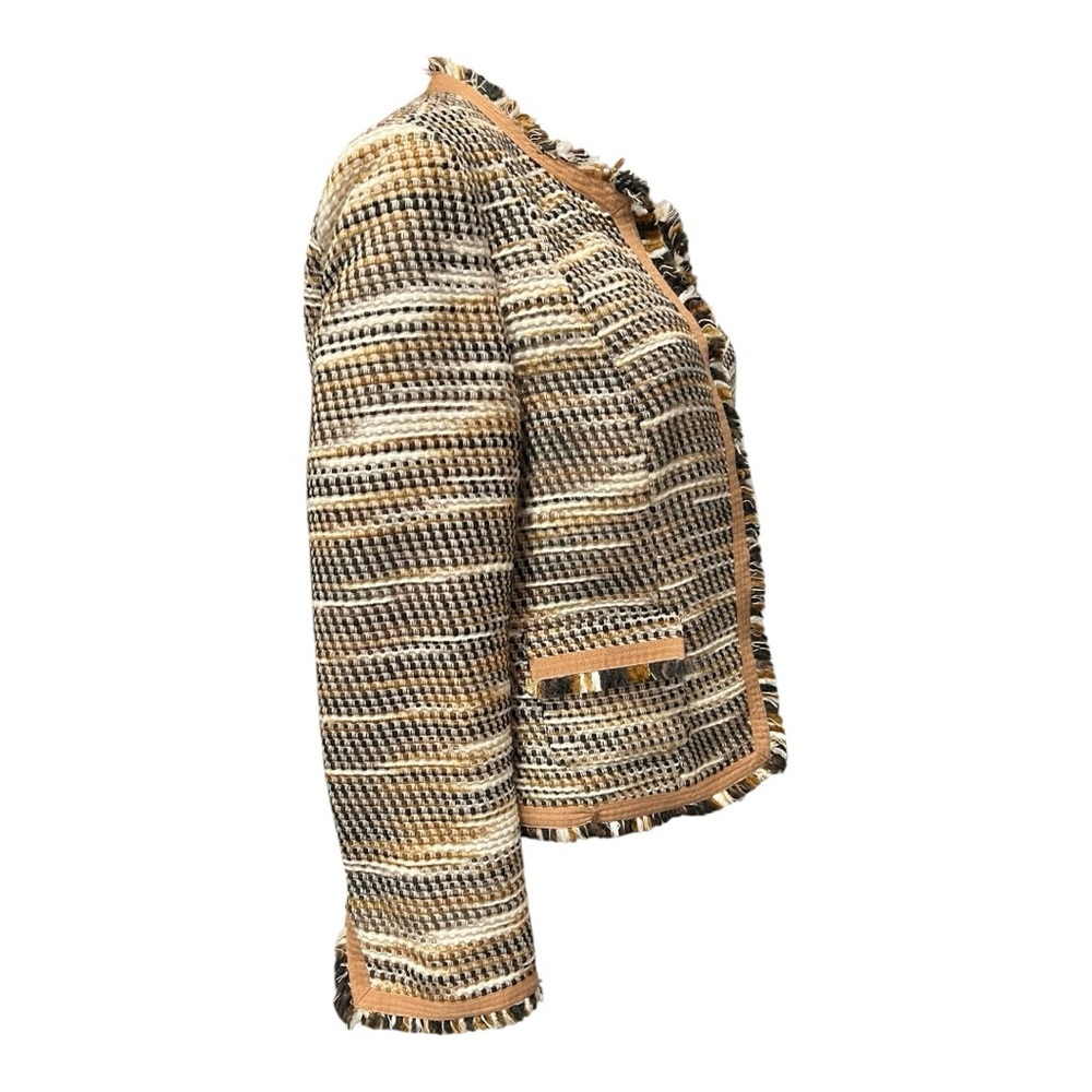 Bandolino Women's Tweed Jacket Fringed - Black, Brown, Tan Size 12 - Picture 3 of 10